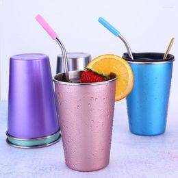 Mugs 500ML Straw Cup With Lid Tumbler Stainless Steel Coffee Outdoor Travel Drinking Mug Reusable High Temperature Tea Beer Cups