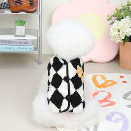 Dog Apparel Pet Rhombus Plaid Vest Two-color Cotton Coat Casual Universal Cute Warm Soft Supplies