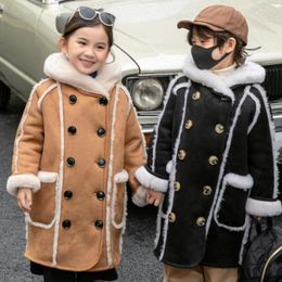 Jackets Wool Suede Warm Coat Winter Double Breasted Long Thicken Fur Jacket For Girls Kids Overcoat A1954