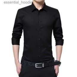 Men's Dress Shirts Men Dress Shirt Fashion Long Sleeve Business Social Shirt Male Solid Color Button Down Collar Plus Size Work White Black Shirt L230921