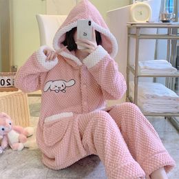 Women's Sleepwear 2023 Coral Velvet Pyjamas Female Autumn Winter Large Size Plus Thicken Loungewear Loose Flannel Hooded Homewear Sets