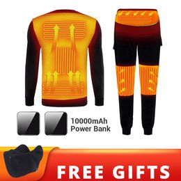 Other Sporting Goods Winter Heated Underwear Fleece Lined Heating Thermal Set USB Electric T Shirts Pants Battery Powered Ski Wear 230920