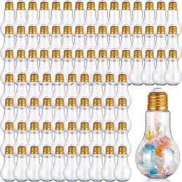 Water Bottles 40Pack Clear Plastic Light Bulbs Jars 3.38 Oz/ 100 Ml Fillable Lightbulb Bottle Bulk For Craft With Gold Lids Decorative Bulb