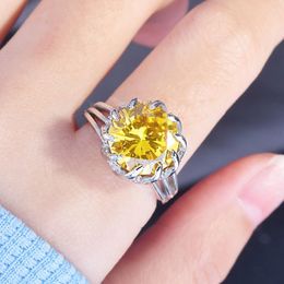 Cluster Rings Fashion Classic Vintage Yellow Zircon Lotus Open Ring Party Gift Jewelry Wholesale