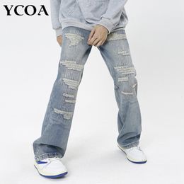 Mens Jeans Y2k Pants Trousers Hole Denim Harajuku Kpop High Waist Vintage Grunge Korean Fashion Streetwear Aesthetic Clothing 230920