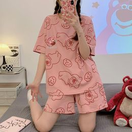 Women's Sleepwear Summer Cute Cartoon Print Pyjama Set Women Two-pieces Short Sleeve Underwear Sets Chic Ladies Homewear