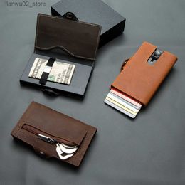 Money Clips CASEKEY Men Wallets Real Cow Leahter Pop Up Business Credit Card Holder RFID Blocking Slim Smart Carbon Fibre Wallet with Pocket Q230921