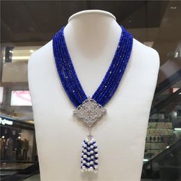 Chains Natural 2x4mm Blue Jade Multilayer White Freshwater Pearl Zircon Micro Inlay Accessories Tassel Necklace