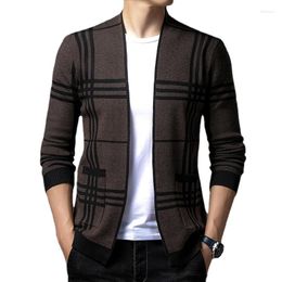 Men's Jackets 2023 Spring And Autumn Models Of Knitted Cardigan Outer Sweater Trend To Repair The Body Plaid