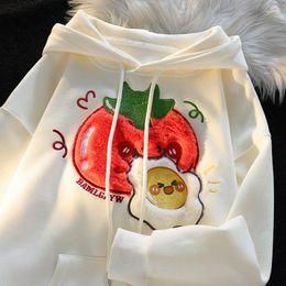Women's Hoodies Embroidery Tomato And Egg Cute Woman Long Sleeve Hooded Sweatshirts Women Casual Fashion Youthful Loose Hoodie