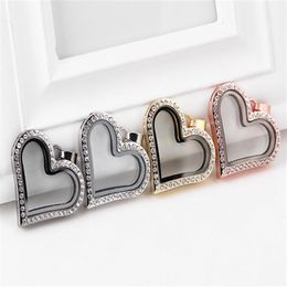 NEW 10PCS lot 4Colors Magnetic Heart Shape Glass Floating Locket Pendant For Necklace Chain Making274z