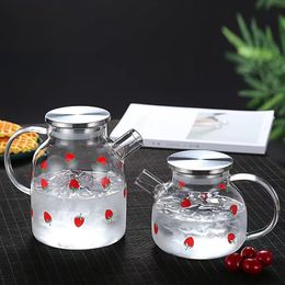 Strawberry Water Pot with Strainer,Heat Resistant Borosilicate Glass Teapot, Eco-Friendly Juice Kettle with Strainer Lid, Festival Party Supplies