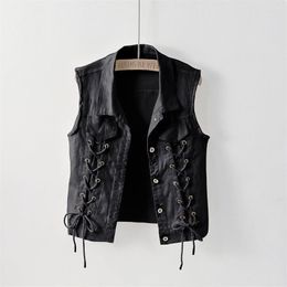 Women's Vests 2023 Spring Autumn Women Denim Vest Jacket Waistcoat White Black Female Short Sleeveless Coat Tops S-5XL