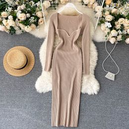 Basic Casual Dresses Croysier Dresses For Women Sexy Strapless Ribbed Knitted Bodycon Dress Women Winter Long Sleeve Midi Sweater Dress Clothes 230920