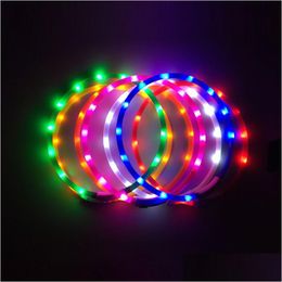 Dog Collars Leashes Led Glowing Collar Usb Charging Pet Night Luminous Dogs Rechargeable Safety Flashing Necklace 20220108 Q2 Drop Dhm5X