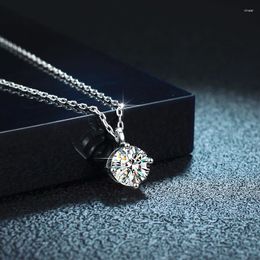 Chains 2023 Trendy Sterling Silver 1ct D Colour Moissanite Pendant Necklace For Women Jewellery Platinum 6 Prong Clavicle Gift