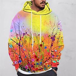 Men's Hoodies Pullover Daily Classic Casual Graphic Prints Flower / Plants Yellow Pink Blue Long Sleeve Designer Holiday Going O