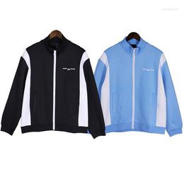 Men's Jackets Mens High Street Coats Casual Print Spliced Zipper Jacket Coat Contrast Stitching Tops