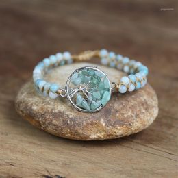 Amazonite Stone Tree of Life Bracelet Yoga Energy Chakra String Beads Braided Charm Bracelet Women Men Handmade Jewelry1312Z