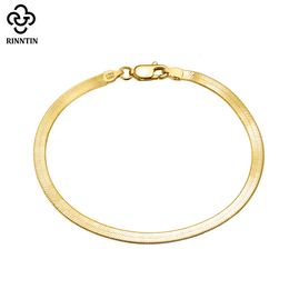 Charm Bracelets Rinntin 18K Gold Sterling Silver Italian 3mm Flexible Flat Herringbone Chain Bracelet for Women Party Bangle Jewelry SB107 230921