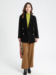 Ternos femininos blazers 2023 mulheres temperamento outono lã casual duplo breasted escritório senhora elegante comprimento regular curto terno casaco de lã 230920