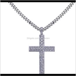 Necklaces Hip Hop 18K Gold Plated Iced Out Cubic Zirconia Cross Pendant With 4Mm 60Cm Cuba Chain Necklace Men Women Diamonds Jewel250V