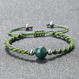 Link Bracelets Tibetan Buddhist Handmade Green Rope Bracelet Charm Adjustable Size Natural Stone Beads Pendant For Women&Men Jewellery