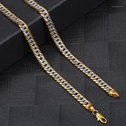 Chains Vintage High Quality 6mm Gold Filled Hammered Cut Curb Cuban Mix Silver Colour Chain Necklace For Men Jewellery Gift GN4941251k