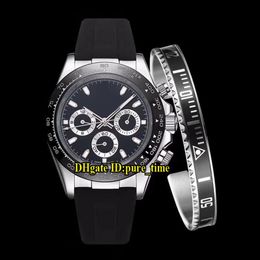 Gift Bracelet 116518 Black Dial Asian 2813 Automatic Mens Watch Black Bezel Sapphire Glass Steel Case Rubber Strap New Watche209N2730