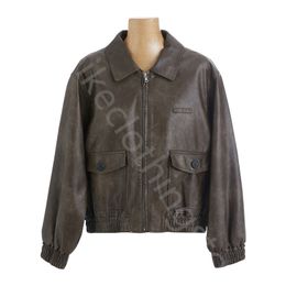 Classic pu chic pilot leather jacket women 2023 autumn new Maillard vintage coat trend