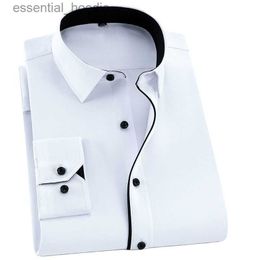 Men's Dress Shirts Twill White Mens Dress Shirts Long Sleeve Slim Fit Business Men Formal Shirt Casual Solid without Front Pocket Man's Clothing L230921