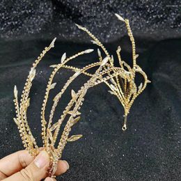 Hair Clips Fashion Crystal Tassel Leaf Double Band Women's Wedding Rhine Stone Hoop Headdress Crown Jewelry Banquet Gift