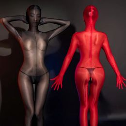 Catsuit Costumes Sexy Oil Shiny Full Body Zentai Bodysuit for Women SM Tight Catsuits Jumpsuits Erotic Lingerie Sex Porn Role Play Costumes 01A