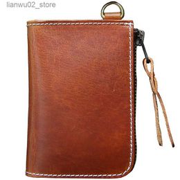 Money Clips Handmade Original Retro Top Layer Cowhide Men's Wallet Leather Short Zipper Wallet Vertical Leather Purse Q230921