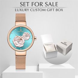 New NAVIFORCE Rose Gold Women Watches Dress Quartz Watch Ladies with Luxury Box Female Wrist Watch Girl Clock Set for 307P