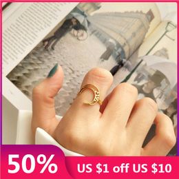 Cluster Rings Bohemia Unique Design Hollow Moon Star Adjustable Ring Genuine 925 Sterling Silver Fine Jewelry For Women Accessories