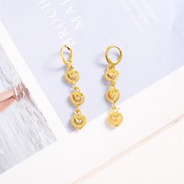 24 k Yellow Fine Solid Gold 3 Heart Dangle & Chandelier connect lengthening Earrings Women Great Love Trendy fashion Jewellery Tall 302m