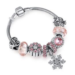 Fashion Jewellery European Women DIY Charm Bracelet Trendy Crystal Beads snowflake pendant Silver plated copper Bangle bracelets for312p