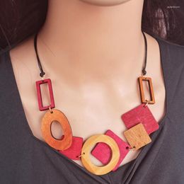 Pendant Necklaces Boho Vintage Multicolour Wooden Geometric Bib Necklace For Women 2023 Handmade Maxi Ethnic Statement Neck Jewellery