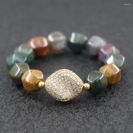 Strand Luxury CZ Paved Charm Agates Lantern Beaded Bracelet 12mm Natural Stone Sipiritual Women Yoga Jewelry