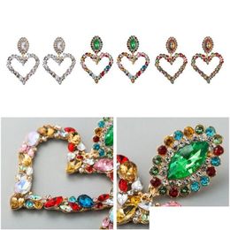 Dangle Chandelier 1 Pair Shiny Rainbow Crystal Rhinestone Large Heart Pendant Bib Earrings Statement Women Fashion Jewelr Drop Deliver Dhywq