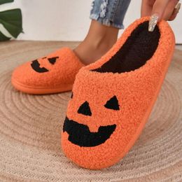 Slippers Autumn Winter Women Warm Plush Halloween Pumpkin Men Ghost Funny Face Flat Soft Cosy Indoor Fuzzy House Shoes 230921