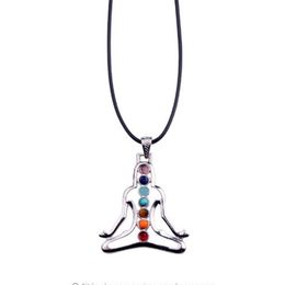 7 Chakra Reiki Stones Healing Crystal Necklaces & Pendants Health Amulet 3D Symbols Stone Charms Pendant Yoga Necklace collier242U