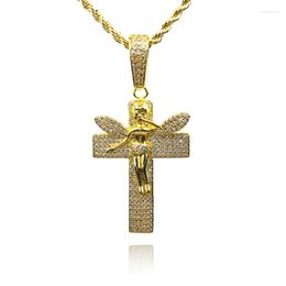 Pendant Necklaces Latest Cross Religious Charms Angel With Necklace Gold Plated CZ Pave Jewelry