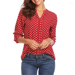 Women's Blouses Elegant Polka Dot Print Loose Shirt Female Autumn Long Sleeve V Neck Pullover Blouse Women Comfortable Commuter Casual Tops