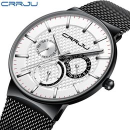 Relogio Masculino CRRJU Mens Watches Top Brand Luxury Ultra-thin Wrist Watch Chronograph Sport Watch erkek saati reloj hombre213E