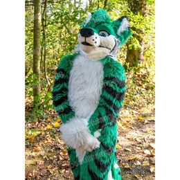 Halloween Green Long Fur Husky Mascot Costumes Simulation Top Quality Cartoon Theme Character Carnival Unisex Adults Outfit Christmas Party Outfit Suit