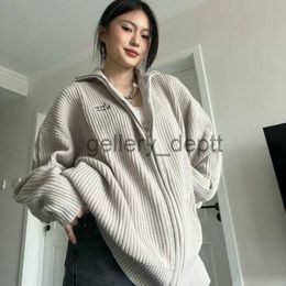 Women's Sweaters Deeptown Vintage Gray Sweater Women Korean Style Zipper Knit Cardigan Japanese Fashion Streetwear Oversized Knitwear Aesthetic J230921