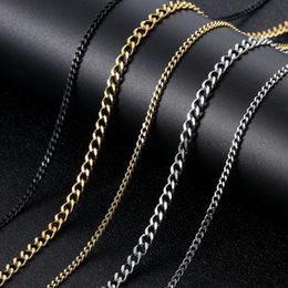 Mens Gold Chains Necklaces Stainless Steel Cuban Link Chain Titanium Steel Black Silver Hip Hop Necklace Jewellery 3mm221W