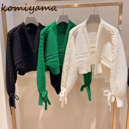 Women's Knits Tees Elegant Chic Bandage Long Sleeve Cardigan Mujer Solid V Neck Open Stitch Brief Women Sweaters JAPAN Knitted Y2k Clothes 230921